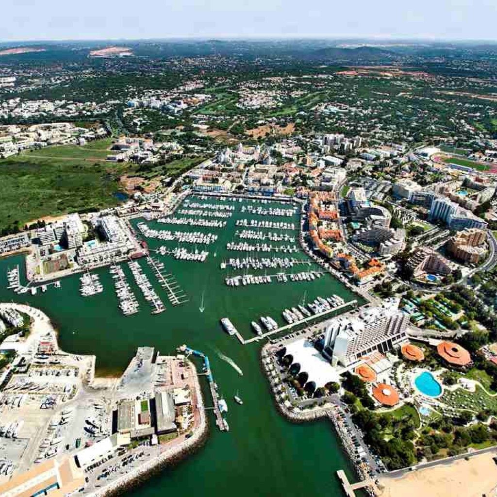 Aerial view of Vilamoura Marina in the Algarve Portugal
